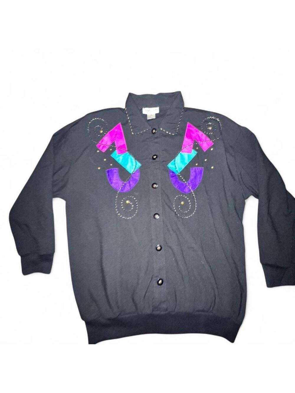 Vintage 80s Adolfo embellished blouse statement button up top